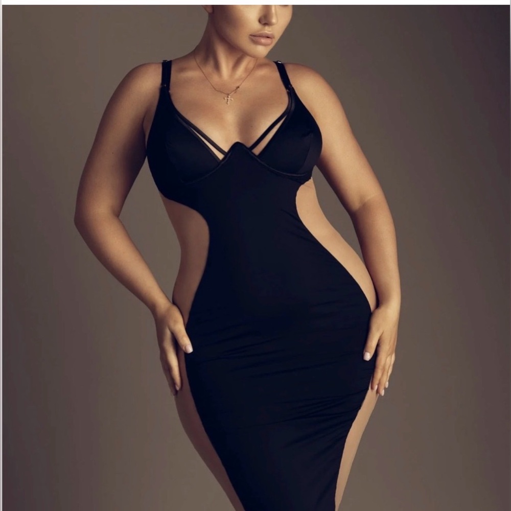 God Save Queens Black & Nude Midi Dress